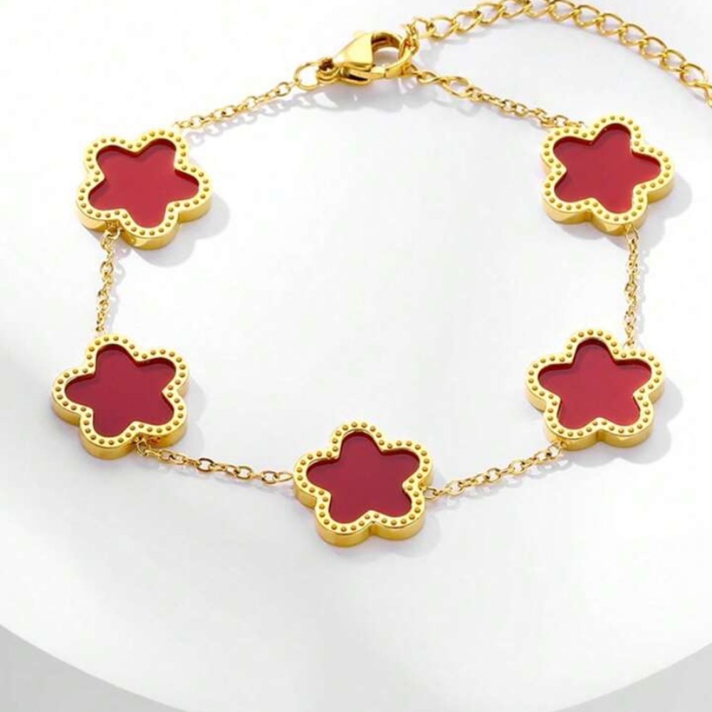 Gold and Red Flower Stainless Steel Bracelet